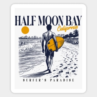 Vintage Surfing Half Moon Bay, California // Retro Surfer Sketch // Surfer's Paradise Magnet